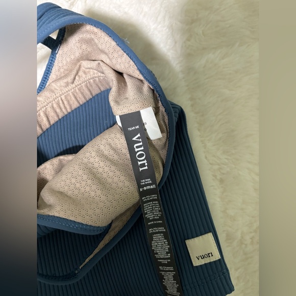 Vuori Rib Crop Ribbed Cropped Tank Top Crossed Back in Pool Blue - Picture 6 of 6